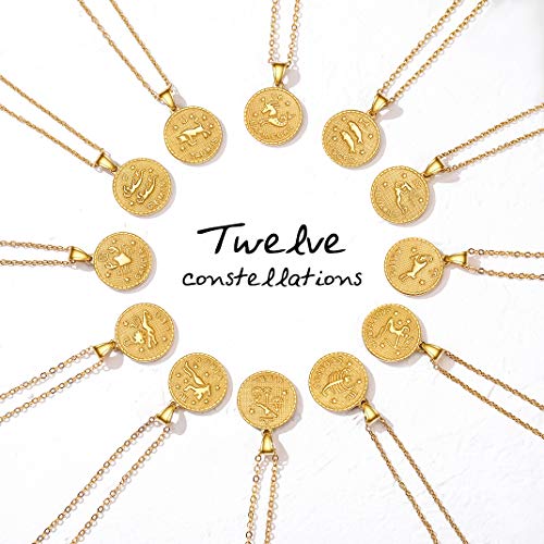 GoldChic Jewelry Géminis Colgante Collar Dorado Acero Inoxidable con baño de Oro, Cadena Ajustable, horóscopo zodíaco constelaciónes, Gratis Caja de Regalo