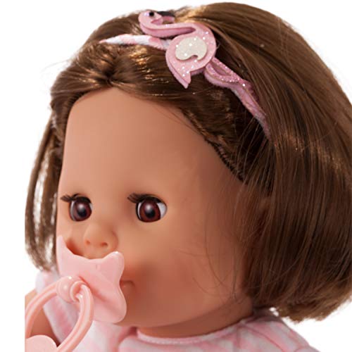 Gotz 1916064 Cosy Aquini Amor de flamencos de baño - muñeca con Pelo marrón, Ojos Marrones para Dormir en Set de 7 Piezas - Muñeca de niña de 33 cm