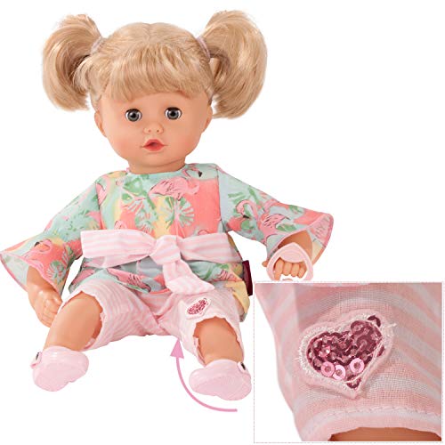 Gotz 1920932 Muffin Amor de flamencos - Muñeco de 33 cm de Altura con Ojos Azules para Dormir, Pelo Rubio y Cuerpo Blando - Muñeco de Cuerpo Blando en Juego de 6 Piezas