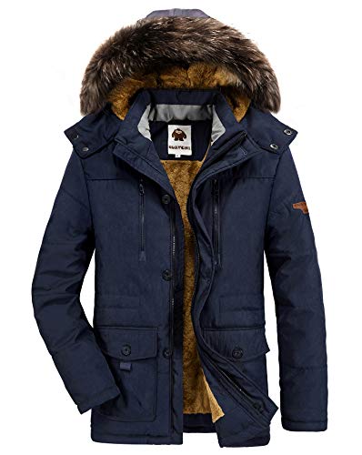 HAINES Chaquetas Parkas Hombre Invierno Abrigo Parka con Capucha Cálido Chaqueta Outdoor BLU 2XL
