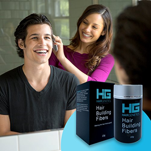 Hair Genetics® Fibras Capilares de Queratina para Cabello - Fórmula Avanzada Cero Picores de Calidad Profesional y Aspecto Natural para Hombres y Mujeres Dispensador 22 g (Negro)