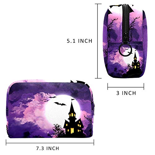 Halloween púrpura noche pequeña bolsa de maquillaje para bolso de viaje bolsa de maquillaje bolsa de cosméticos