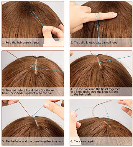 Hebras Pelo de Oropel,Hair Tinsel Extensión 14 colores 1680 hebras 47 pulgadas de color Brillante Extensiones para Niñas