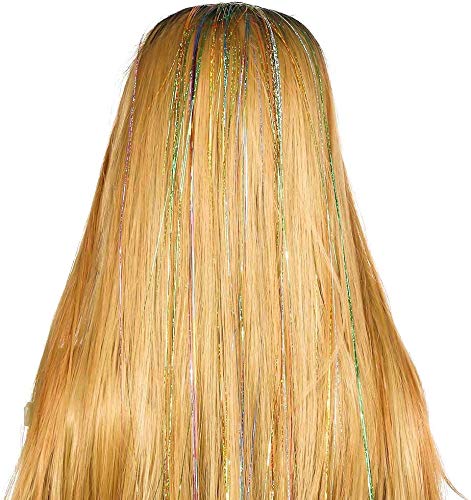 Hebras Pelo de Oropel,Hair Tinsel Extensión 14 colores 1680 hebras 47 pulgadas de color Brillante Extensiones para Niñas