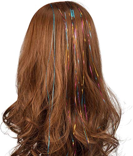 Hebras Pelo de Oropel,Hair Tinsel Extensión 14 colores 1680 hebras 47 pulgadas de color Brillante Extensiones para Niñas