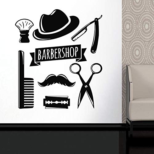 Herramientas de peluquería pegatinas de pared cara peluquería cartel de la ventana peinado estilo peinado hombres barba peluquería decoración pegatinas de pared A7 42x48cm
