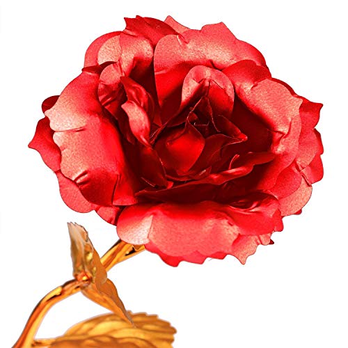 Hoja de Oro 24K Rosa, Flores Artificiales de Rose con Soporte de exhibición en Caja de Regalo, día de San Valentín, día de la Madre, Aniversario, cumpleaños, Boda, Navidad