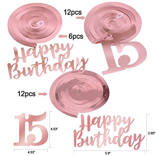 HOWAF Oro Rosa 15 cumpleaños Decoración para Chica, 30 pezzi Feliz cumpleaños Colgante Decoración remolinos Adornos de espirales Serpentinas para 15 Años Decoraciones Fiesta de Cumpleaños