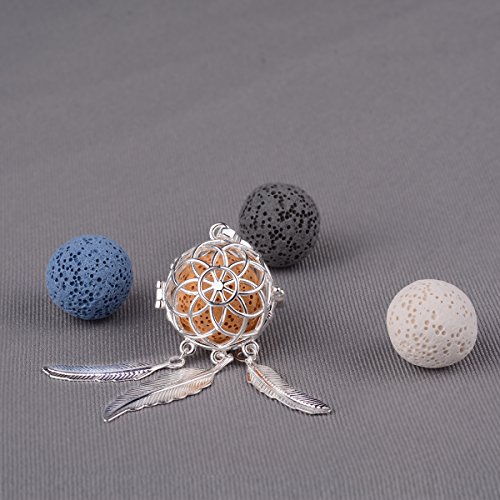 INFUSEU Collar de Mujer Dream Catcher Colgante de Plumas, aromaterapia Aceite Esencial difusor Colgante Perfume medallón con 5 Piezas de Piedras de Lava + Cadena 24"