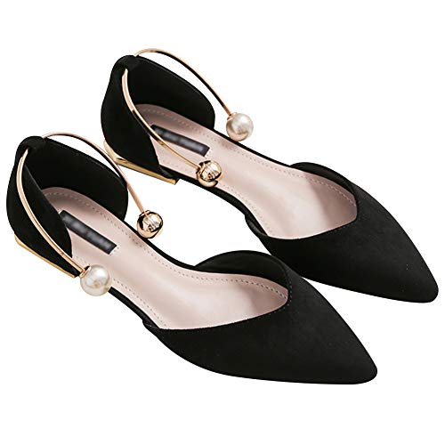 Jamron Mujer Dedo Punteado Terciopelo Bailarinas Elegante D'orsay Pumps Plano Zapatos de Vestir Negro SN02800 EU36