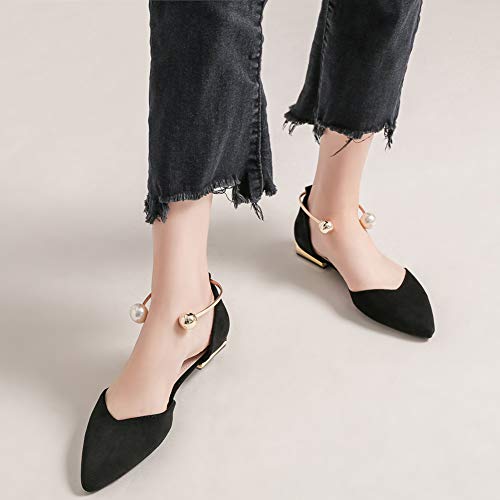 Jamron Mujer Dedo Punteado Terciopelo Bailarinas Elegante D'orsay Pumps Plano Zapatos de Vestir Negro SN02800 EU36