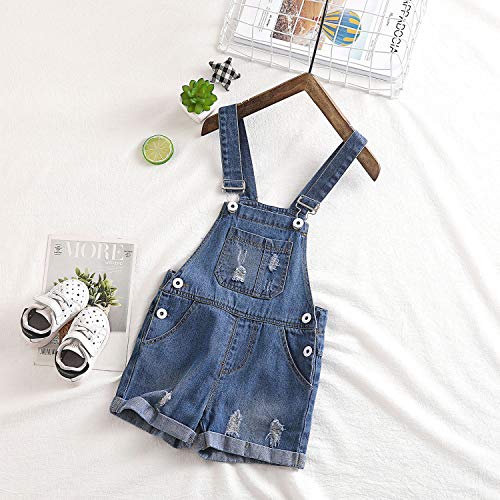 Kidscool Baby & Toddler Niñas/Niños Grandes Baberos Rasgados Agujero Verano Jeans Shortalls - Azul - 4-5 años