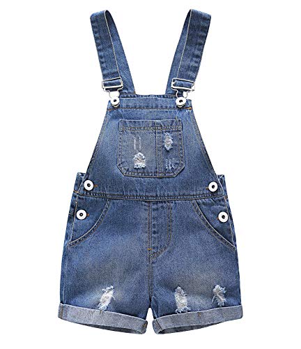 Kidscool Baby & Toddler Niñas/Niños Grandes Baberos Rasgados Agujero Verano Jeans Shortalls - Azul - 4-5 años