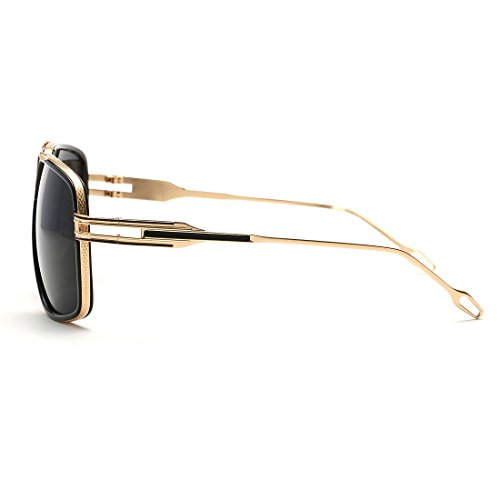 kimorn Gafas De Sol Para Hombres Retro Mirada Sorprendida Metal Marco Clásico AE0336 (Oro&Negro, 62)