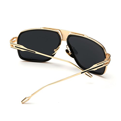 kimorn Gafas De Sol Para Hombres Retro Mirada Sorprendida Metal Marco Clásico AE0336 (Oro&Negro, 62)