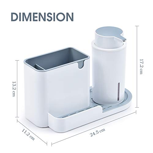 Kingrack,Set Organizador Cocina, Jabonera de Cocina, Dispensador de Detergente,Cocina lavavajillas Esponja de Almacenamiento Estante, ABS,24.5 x 13.5 x 13 cm