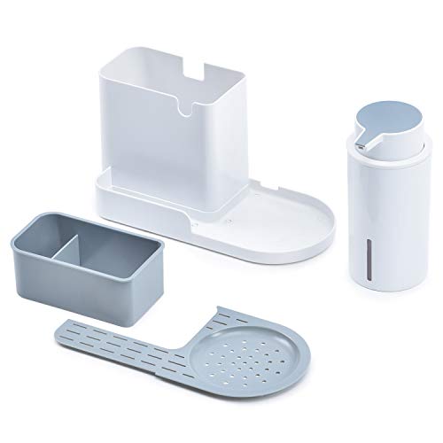 Kingrack,Set Organizador Cocina, Jabonera de Cocina, Dispensador de Detergente,Cocina lavavajillas Esponja de Almacenamiento Estante, ABS,24.5 x 13.5 x 13 cm