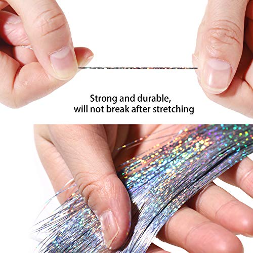Kit de Hebras de Oropel de Pelo, Extensiones de Cabello de Oropel Brillantes para Mujers Chicas con Herramientas (12 Colores+Marrón Oscuro Cuentas de Anillos de Enlace de Silicona, 2400 Hebras)