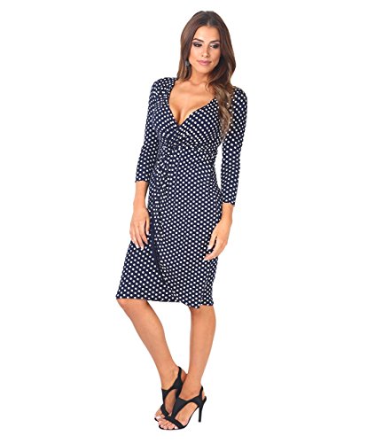KRISP Vestido Moda Mujer Fruncido, Azul Marino (6487), 38, 6487-NVY-10
