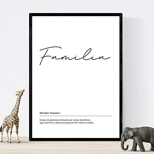 Lámina Palabra Familia Lámina nordicas blanco y negro. Poster 250 gr y tintas alta calidad Tamaño A4 Sin marco
