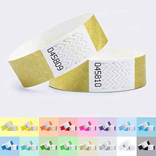 linie zwo®, Pack de 1.000 Pulseras de Seguridad Tyvek® 19 mm, Dorado