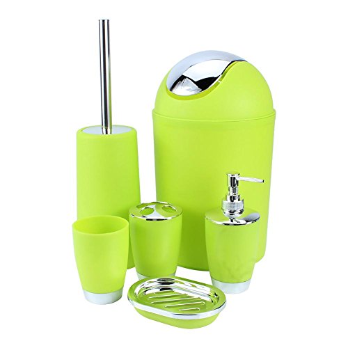 MAGT Set de Accesorios de baño, 6Pcs Set de Accesorios de baño Bin Dispensador de Platos de jabón Vaso Portacepillos de Dientes Loción Jabonera y Cubo de Basura