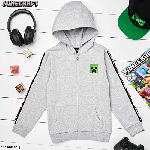 Minecraft Sudadera Niño, Sueter de Manga Larga con Capucha y Cremallera, Ropa Niño Diseño de Creeper, Regalos para Niños Adolescentes Edad 5-14 Años (13-14 años, Gris)
