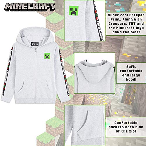 Minecraft Sudadera Niño, Sueter de Manga Larga con Capucha y Cremallera, Ropa Niño Diseño de Creeper, Regalos para Niños Adolescentes Edad 5-14 Años (13-14 años, Gris)