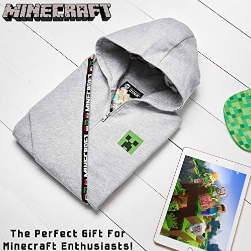 Minecraft Sudadera Niño, Sueter de Manga Larga con Capucha y Cremallera, Ropa Niño Diseño de Creeper, Regalos para Niños Adolescentes Edad 5-14 Años (13-14 años, Gris)