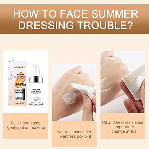 MOULLY Base de maquillaje, Flawless Foundation Color Changing, Concealer Cover Cream Cubierta del Corrector, Make Up Cream Colour Correcting BB Cream Hidratante