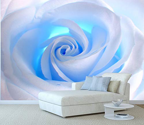 Papel Pintado Rosa Blanca Luz Azul - Fotomurales Flores XXL 256 x 366 cm