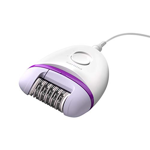 Philips BRE225/00 - Philips Depiladora Satinelle Essential BRE225/00 - Depiladora mujer para piernas con cable compacta, 2 ajustes de velocidad, blanco/morado