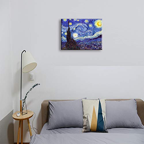 Piy Painting Cuadro en Lienzo Reproducción Starry Night by Van Gogh Pinturas murales Paisaje Abstracto Decoración Impresiones de Lienzo para Sala de Estar Decoración de Dormitorio 30x30cmx2.5cm