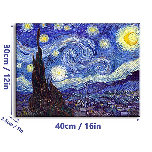 Piy Painting Cuadro en Lienzo Reproducción Starry Night by Van Gogh Pinturas murales Paisaje Abstracto Decoración Impresiones de Lienzo para Sala de Estar Decoración de Dormitorio 30x30cmx2.5cm