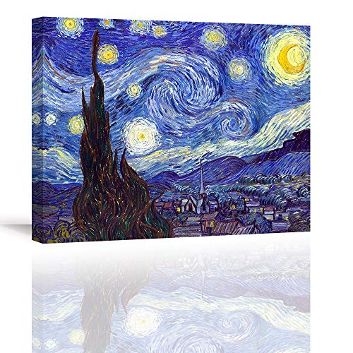 Piy Painting Cuadro en Lienzo Reproducción Starry Night by Van Gogh Pinturas murales Paisaje Abstracto Decoración Impresiones de Lienzo para Sala de Estar Decoración de Dormitorio 30x30cmx2.5cm