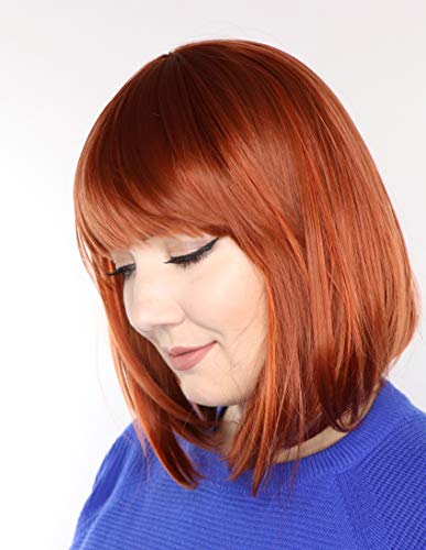 Prettyland C1450 - lisa natural mate BOB peluca hebras finas medio de Pelo Corto Peluca de brillante color naranja roja