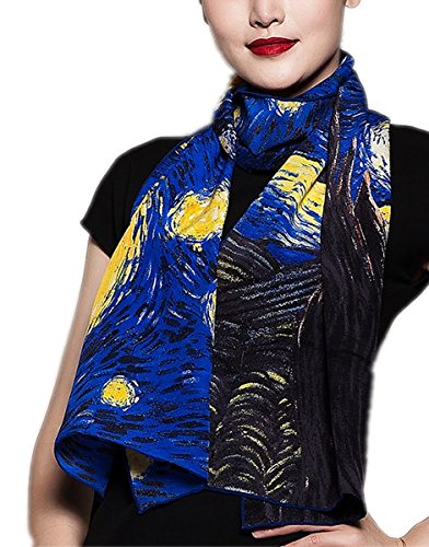 prettystern cuello mujer de seda Bufanda impresionista Van Gogh hecha a mano Noche estrellada (Starry Night) P514