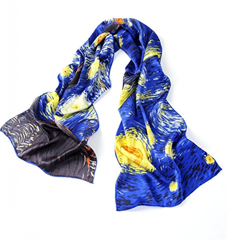 prettystern cuello mujer de seda Bufanda impresionista Van Gogh hecha a mano Noche estrellada (Starry Night) P514