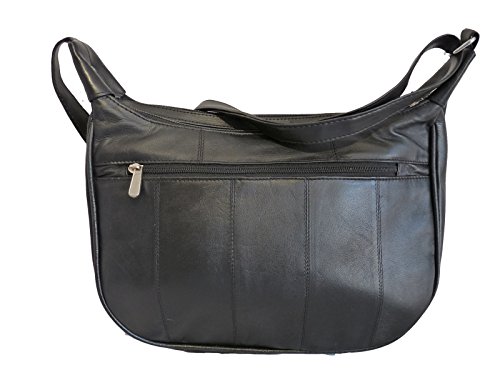 Quenchy London Bolso de Mano de Cuero Suave Negro Para Señora - 5 Bolsillos con Cremallera - 2 Grandes Secciones Principales con Cremallera y Bolsillo Para Paraguas - QL174K