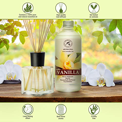 Recambio de Difusor Vainilla 500 ml - Aceite Esencial Puro & Natural Vainilla - Aroma de Intensas y Duraderas - 0% Alcohol - para Aromatizar el Aire en Cuartos - Baños - Hogares - Difusor Aroma