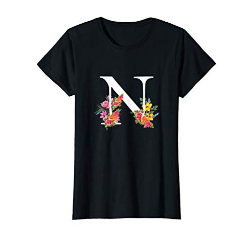 Regalo De Letras Del Abecedario Floral - Nombre Con N Flor Camiseta