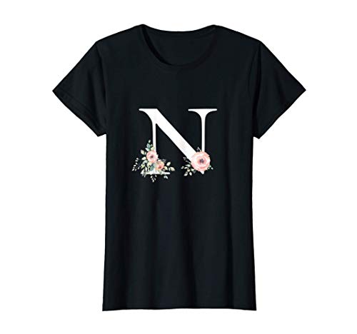 Regalo De Letras Del Abecedario Floral - Nombre Con N Flor Camiseta