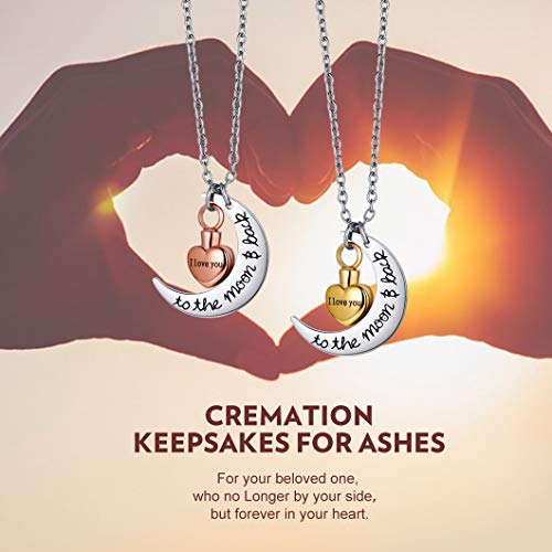 Richsteel Personalizable Color Oro Colgantes para Cenizas Perfume Guardapelo Luna Corazón Colgante Collar de Acero Inoxidable con baño de Oro Gratis Caja de Regalo