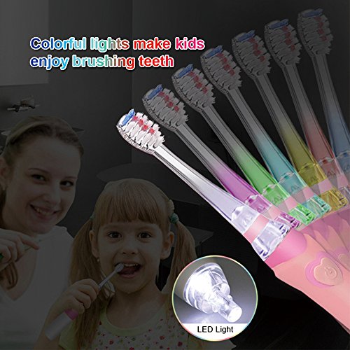 Seago SG 977 - Cepillo de dientes eléctrico para niños, impermeable, reemplazable, con temporizador inteligente,2 cabezales extra suaves para niños (edad de 3 +), color verde