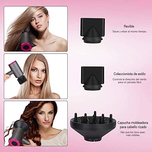 Secador Con Difusor y Boquilla Concetradora De Aire Profesional, Secador Silencioso Ionico 3 Ajustes De Temperatura, Secador Que No DañA el Pelo 2000W, Secador Viaje Potente