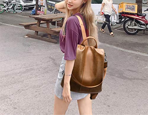 shepretty Mochila Cuero antirrobo Impermeable para Mujer, 12911Marrón