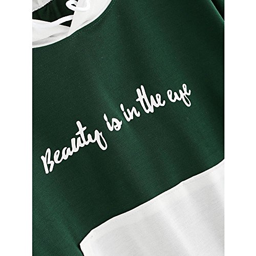 SHOBDW Liquidación Venta Letras de Las Mujeres Imprimir Patchwork Sudadera con Capucha Sudaderas con Capucha Blusa Otoño Ganador de Manga Larga con Capucha (L, Verde)