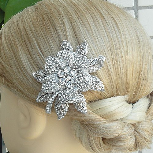 sindary novia cabeza 2,95 "romántica boda flores pelo peine claro cristal austriaco ukh3608