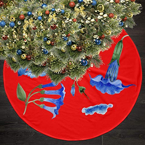 Snowlly Falda de árbol de Navidad de 36 Pulgadas Brugmansia Falda de árbol con Estampado de Flores Azules Adornos para Fiestas navideñas-Blanco-OneSize