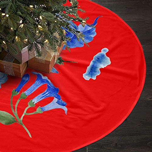 Snowlly Falda de árbol de Navidad de 36 Pulgadas Brugmansia Falda de árbol con Estampado de Flores Azules Adornos para Fiestas navideñas-Blanco-OneSize